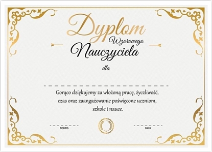 Изображение LearnHow Dyplom A4 wzorowego nauczyciela - zoto 10szt