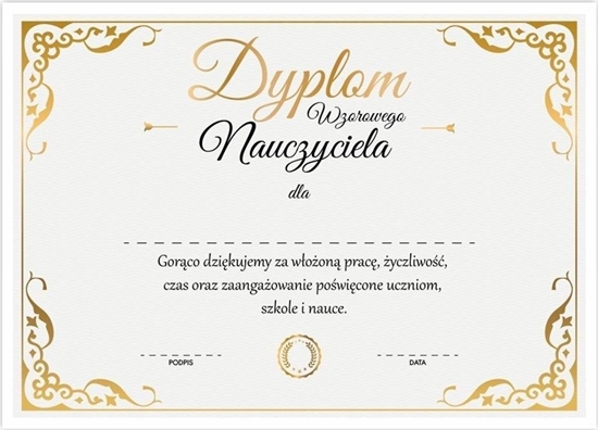 Изображение LearnHow Dyplom A4 wzorowego nauczyciela - zoto 10szt