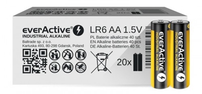 Attēls no LR6/AA baterijas 1.5V everActive Industrial Alkaline MN1500/E91 iepakojumā 40 gb.