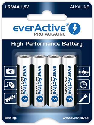 Attēls no LR6/AA baterijas 1.5V everActive Pro Alkaline MN1500/E91 iepakojumā 4 gb.