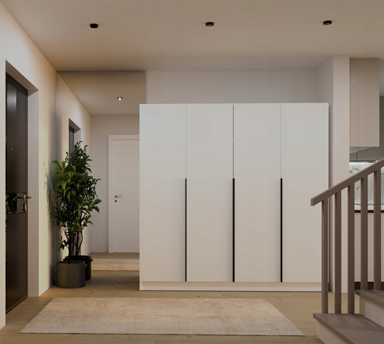 Изображение Malys Group Szafa SENSO 4D 200 CM 4 Drzwi Czarne Uchwyty Do Salonu Sypialni BIEL