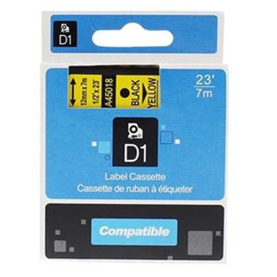 Изображение Marķēšanas lente DYMO D1, 12mm x 7m, melni burti uz dzeltena fona, ALT
