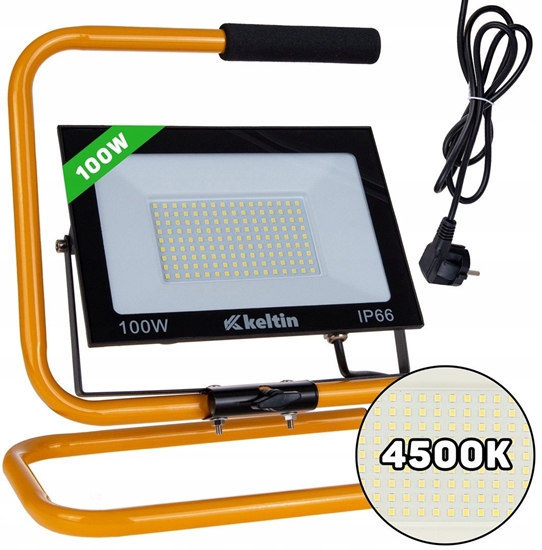 Изображение Nawietlacz LED 100W ze statywem budowlanym i przewodem  barwa biaa neutralna 4500K (10)