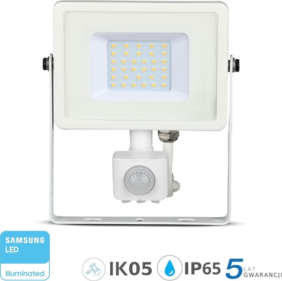Picture of Nawietlacz V-TAC Projektor LED 30W 2400lm 6400K Dioda SAMSUNG z czujnikiem ruchu PIR Biay IP65 459