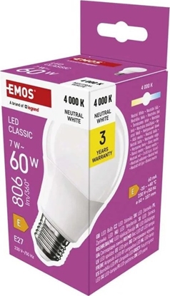 Picture of Neutralle LED arwka EMOS Lighting E27, 220-240V, 7W, 806lm, 4000k, neutralna biel, 30000h, Classic A60 60x102mm