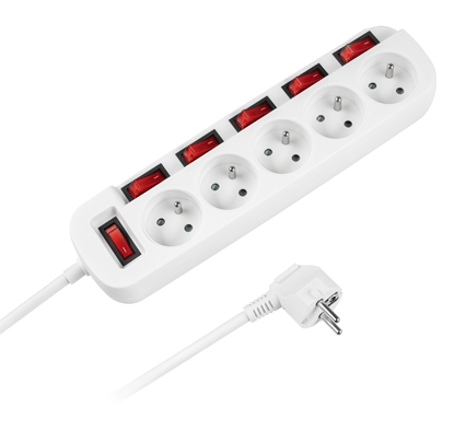 Изображение Pagarinātājs 3.0m | 5+1 slēdzis | 5 rozetes | 16A | 3680W | Kabelis 3x1.5mm