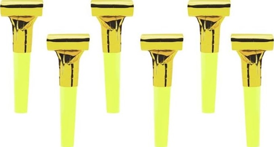 Изображение Party Deco Gwizdki imprezowe, zote, 6 szt. uniwersalny