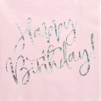 Изображение Party Deco Serwetki urodzinowe jasnoróowe Happy Birthday - 33 cm - 20 szt. uniwersalny