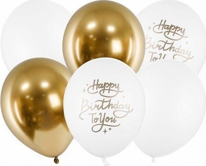 Picture of PartyDeco Balony lateksowe biao zote nadrukiem urodzinowe