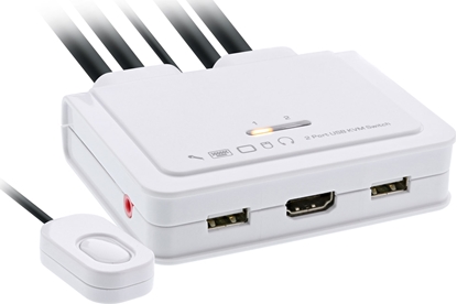 Изображение Przecznik InLine InLine® KVM Switch, 2-port, USB-C + HDMI to HDMI, 4K, with audio, integrated cable