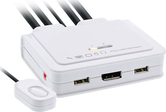 Изображение Przecznik InLine InLine® KVM Switch, 2-port, USB-C to DisplayPort 1.2, 4K, with audio, integrated cable