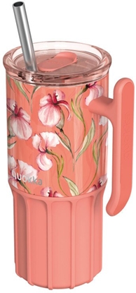 Picture of Quokka Quokka Umi - Kubek termiczny ze stali nierdzewnej 720 ml ze somk i silikonow podstawk (Floral Coral)