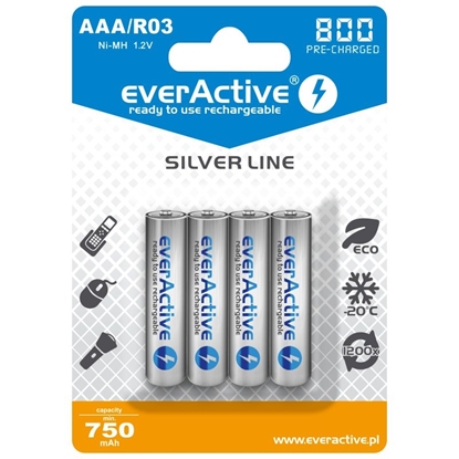 Attēls no R03/AAA akumulatori 1.2V everActive Silver line Ni-MH 800 mAh iepakojumā 4 gb.