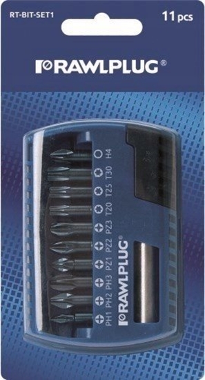 Изображение Rawlplug Zestaw bitów RT-BIT-SET1 25 mm PZ1, PZ2, PZ3, PH1, PH2, PH3, T20, T25, T30 + adapter 60 mm  1 szt.