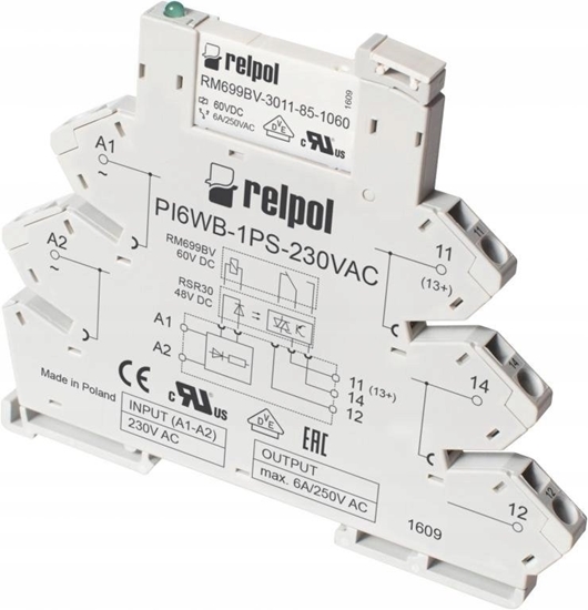 Picture of Relpol Przekanik interfejsowy 1P 6A 230V AC/DC PIR6WB-1PS-230VAC/DC-R (SZARE) 857492