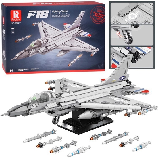 Изображение Reobrix Klocki konstrukcyjne samolot myliwiec F16 1337ele ZA5801