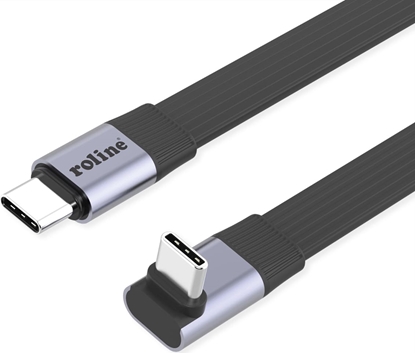 Attēls no Roline Cable USB4 2.0, Flat, Straight-270° Angled, with Emark, C–C, M/M, 8K UHD-2, 80Gbit/s, 240W, black, 0.8 m