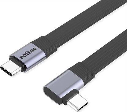 Attēls no Roline Cable USB4 2.0, Flat, Straight-90° Angled, with Emark, C–C, M/M, 8K UHD-2, 80Gbit/s, 240W, black, 0.13 m