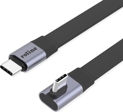 Attēls no Roline Cable USB4 2.0, Flat, Straight-90° Angled, with Emark, C–C, M/M, 8K UHD-2, 80Gbit/s, 240W, black, 0.8 m