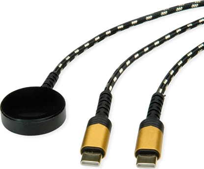 Attēls no Roline USB Split-Ladekabel, bis 60W + Ladepad (bis 15W), für Samsung Geräte, Typ C - C, schwarz / gold, 1,2 m