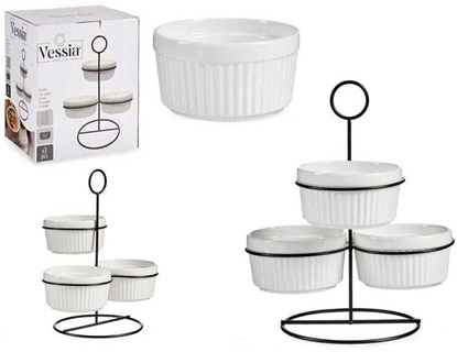 Attēls no Set of 3 round white bowls with stand, 250 ml, 90422, Vessia
