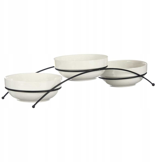 Picture of Set of 3 round white porcelain bowls with stand, 350 ml, 86490, Vessia