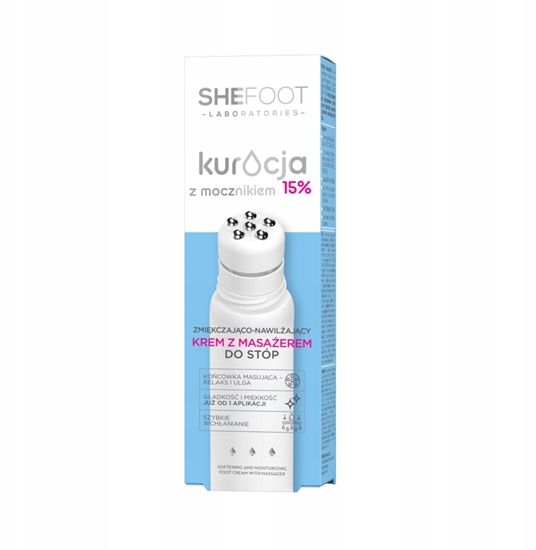 Изображение SheFoot SHEFOOT Kuracja z mocznikiem zmikczajco - wygdzajcy Krem z masaerem do stóp 15% mocznika 50 ml