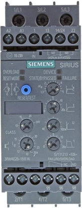 Attēls no Siemens Softstart 3-fazowy 200-480VAC 25A 11kW/400V Uc 24V AC/DC S0 (3RW4026-1BB04)