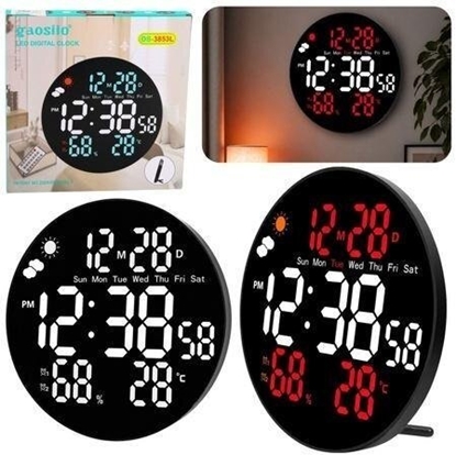 Изображение Stacja pogodowa LeanToys Zegar cienny cyfrowy LED data, temperatura...