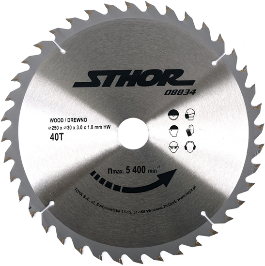 Изображение Sthor Pia tarczowa z wglikiem 250x30mm z40 do drewna - 08834