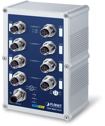 Attēls no Switch Planet PLANET ISW-800T-M12 cza sieciowe Nie zarzdzany L2 Fast Ethernet (10/100) Niebieski Szary