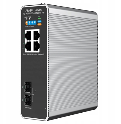 Attēls no Switch RUIJIE Ruijie Reyee RG-NIS2100-4GT2SFP-HP| Switch zarzdzalny przemysowy, 6 portów, 4xGE, 1xPoE++, 3xPoE+, 180W, 2xSFP, L2, Cloud