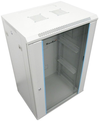 Изображение Szafa XtendLan 19" cienny rozdzielacz 18U 600x600, nosno 60 kg, szklane drzwi dymne, rozoony, szary