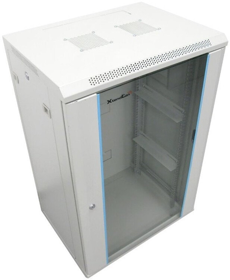 Изображение Szafa XtendLan 19" cienny rozdzielacz 18U 600x600, nosno 60 kg, szklane drzwi dymne, rozoony, szary