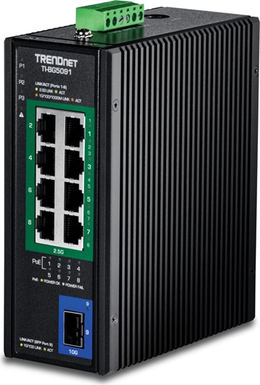 Picture of Trendnet 9-Port Industrial 2.5G DIN-Rail PoE++ Switch w SFP+
