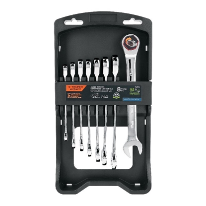 Изображение Truper Expert set of polished metric combination wrenches with ratchet, 8pcs 8-17mm