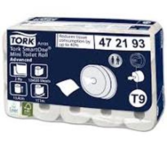 Picture of Tual. papīrs TORK SmartOne mini, 2-kart,111 m, 620 lok, h-13.4cm, d.14.9cm ( 12 gab./iep)