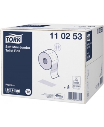 Attēls no Tualetes papīrs Mini Jumbo Premium T2 TORK, 2-kārt,170m, 850lok, h-9.7cm, s.d.5.9cm (12gab