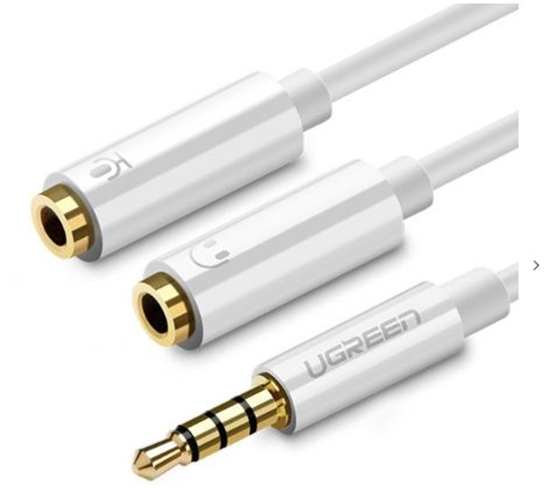 Picture of Ugreen Cable cable headphone splitter mini jack 3.5 mm - 2 x mini jack 3.5 mm (2 x stereo output) 20cm white (AV134) White