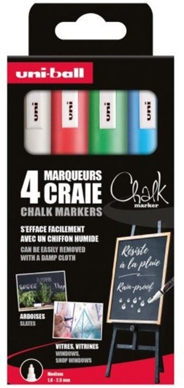 Picture of UNI-BALL Uni Chalk marker zestaw 4 szt. PWE5 ( white, red, green, blue)