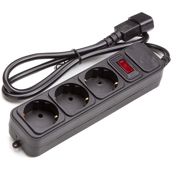 Изображение UPS-Rated Extension Cord 1m, 3 sockets, with switch, black