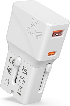 Attēls no Value POCKET Travel Charger, EU/UK/US, 2x Ports (A+C), 25W, white