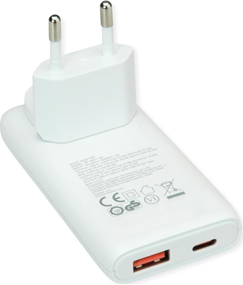 Attēls no Value USB Wall Charger, EU/US Plug, 2x Ports (A+C), 65W, white