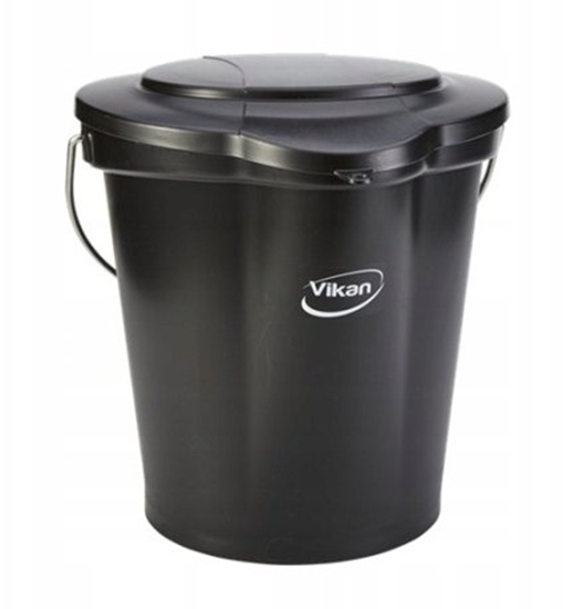Picture of Vikan Food bucket, Vikan, 31.8x32.5cm, 12 ltr. black, PP/stainless steel, with pouring spout