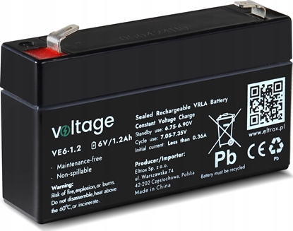 Attēls no Voltage - Akumulator AGM 6V 1.2Ah VE6-1.2 (5908231257567)