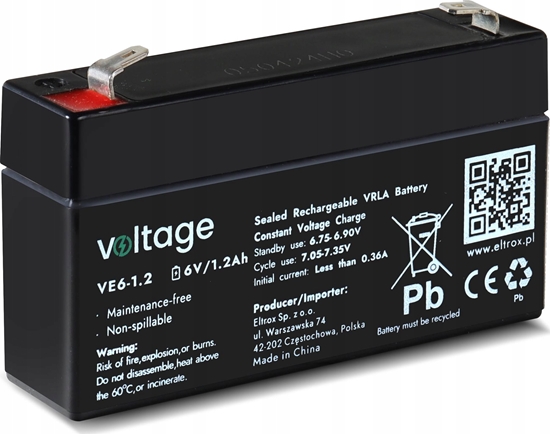 Изображение Voltage - Akumulator AGM 6V 1.2Ah VE6-1.2 (5908231257567)