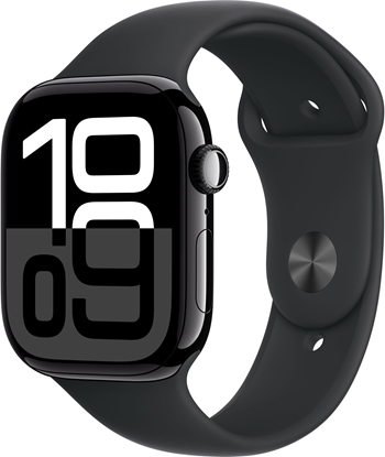 Attēls no Watch Series 10 GPS, koperta 46 mm z aluminium w kolorze onyksu z paskiem sportowym w kolorze czarnym - rozmiar S/M