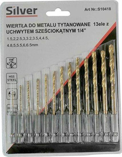 Picture of Wierto Silver WIERTA DO METALU Z UCHWYTEM HEX 1/4" KPL.13szt. /SILVER EX10418