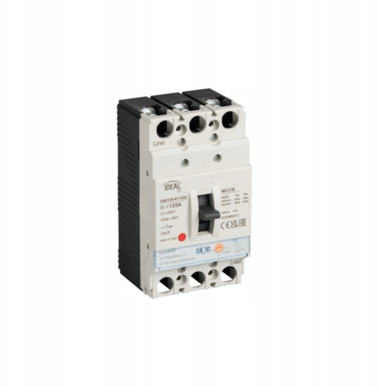 Изображение Wycznik kompaktowy MCCB KMCCB-RT-125A regulacja cz. termicz. 3 bieguny Ics 25kA(380/415V AC) Icu 36kA(220/230V AC) IP20 37281