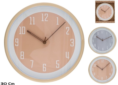 Picture of Wood Effect Wall Clock 30 cm, 2 Assorted, 30 x 30 x 4,5 cm, DECORLIFE